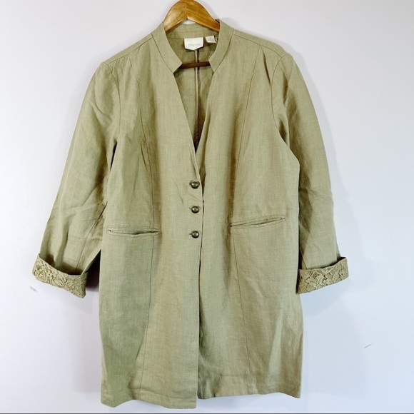 100% Natural Linen CHICOS Band Collar Minimalist Coat Duster Jacket Blazer L - Picture 15 of 16